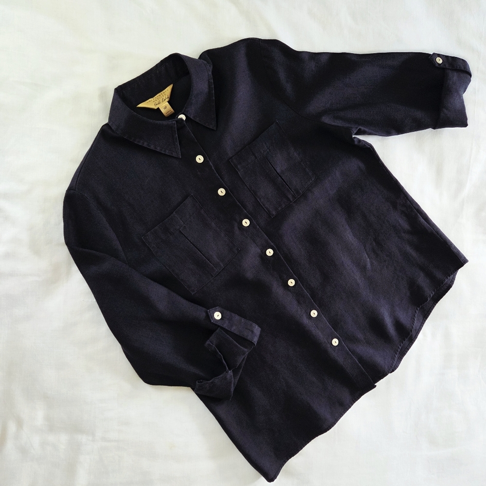 Vintage Investments Petites Gold Label 100% Hemp Black Button Down Shirt‎ 14P - Picture 2 of 9